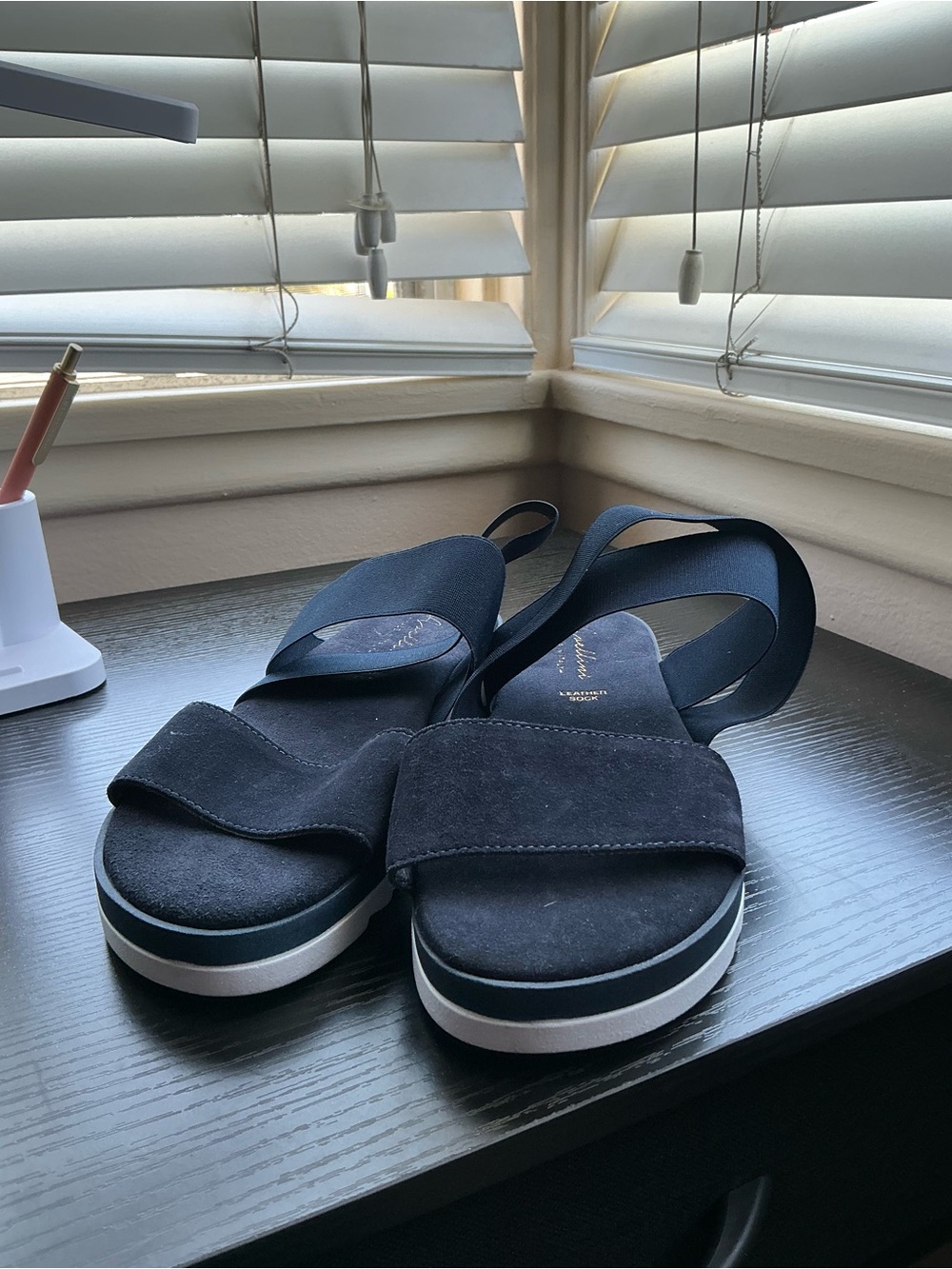 Women's Navy Suede Platform Slingback Sandals